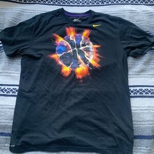 Nike Black Graphic T-Shirt with Fiery Basketball Design Size XL